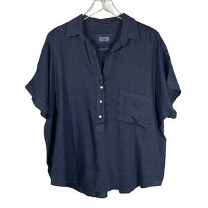 GRAYSON Women's 05/ XL The Artist Linen Minimalistic Camp Shirt Top Navy Blue